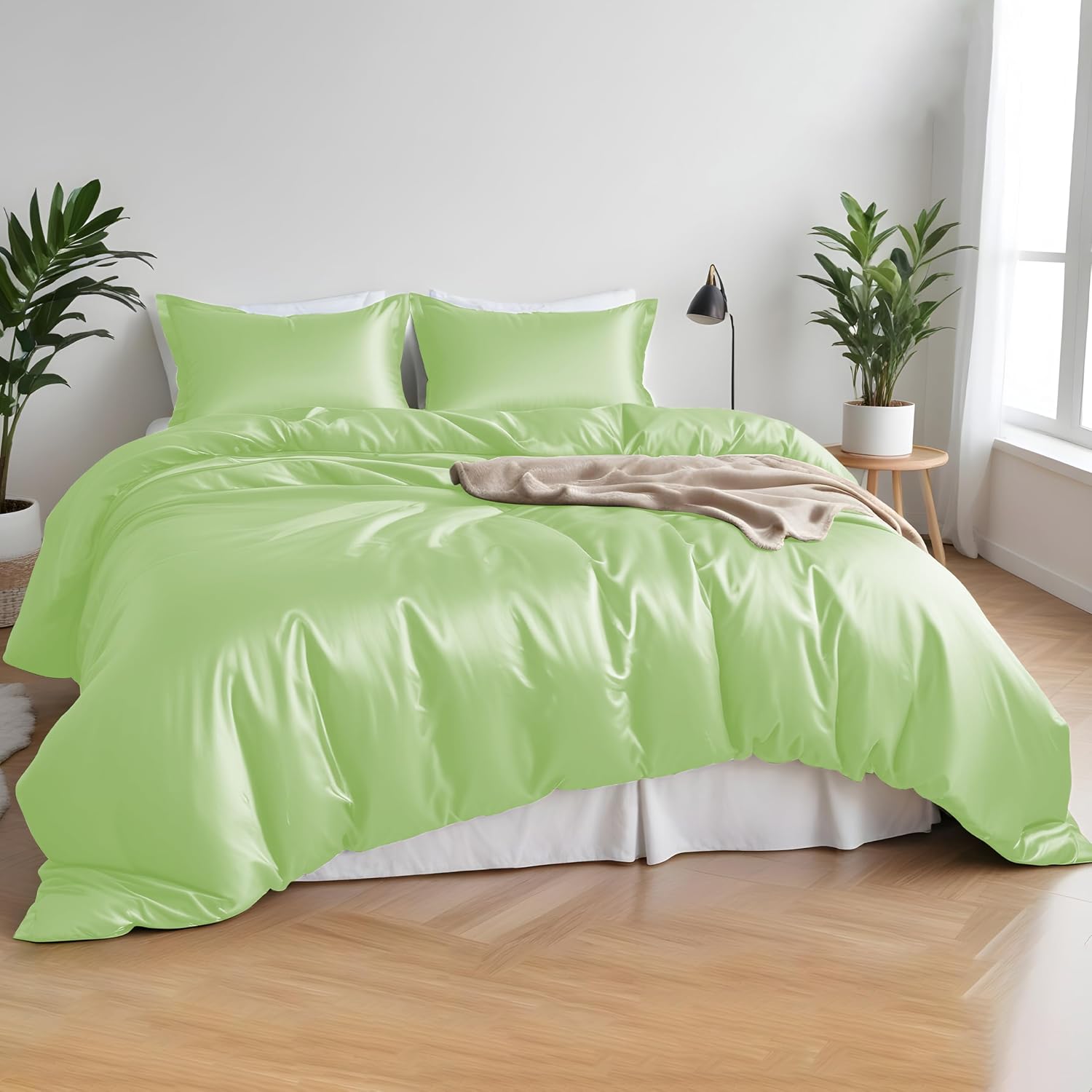 Linenwalas Duvet Cover Set Oversized King Size - Viscose Derived from Bamboo Soft, Breathable, Light Weight, Cooling Comforter Cover with Zipper Closure and Corner Ties (Oversized King, Mint Green)