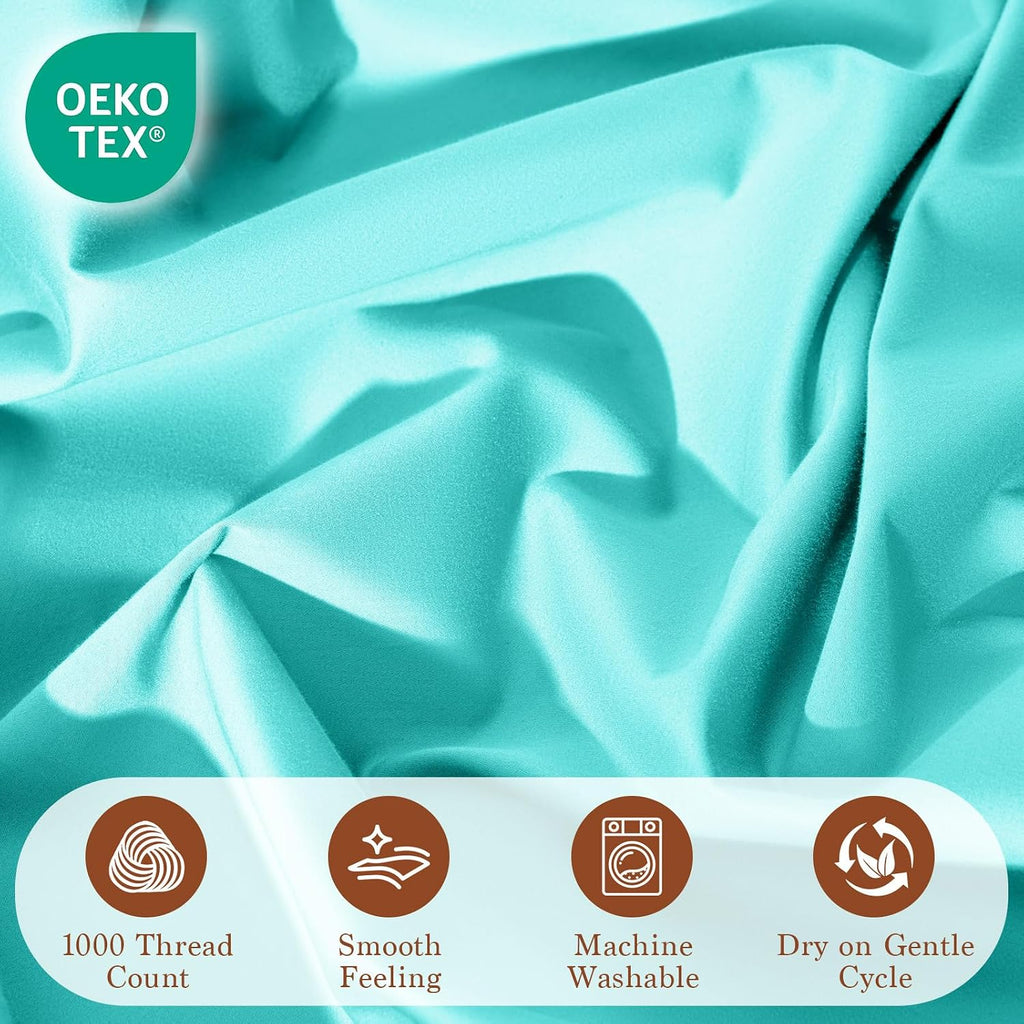100% Egyptian Cotton Sheet Set 4 Pcs Clifornia King Size Sheets 1000 Thread Count Breathable Soft Bedding Set Fitted Sheet with 16' Deep Pocket (California King, Lake Green)