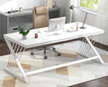 FOLUBAN 70.9' Modern Computer Desk with Z-Shaped Legs, Industrial Executive Home Office Desk for 2 Person, Large Writing Study Table for Bedroom, Gaming Workstation, White