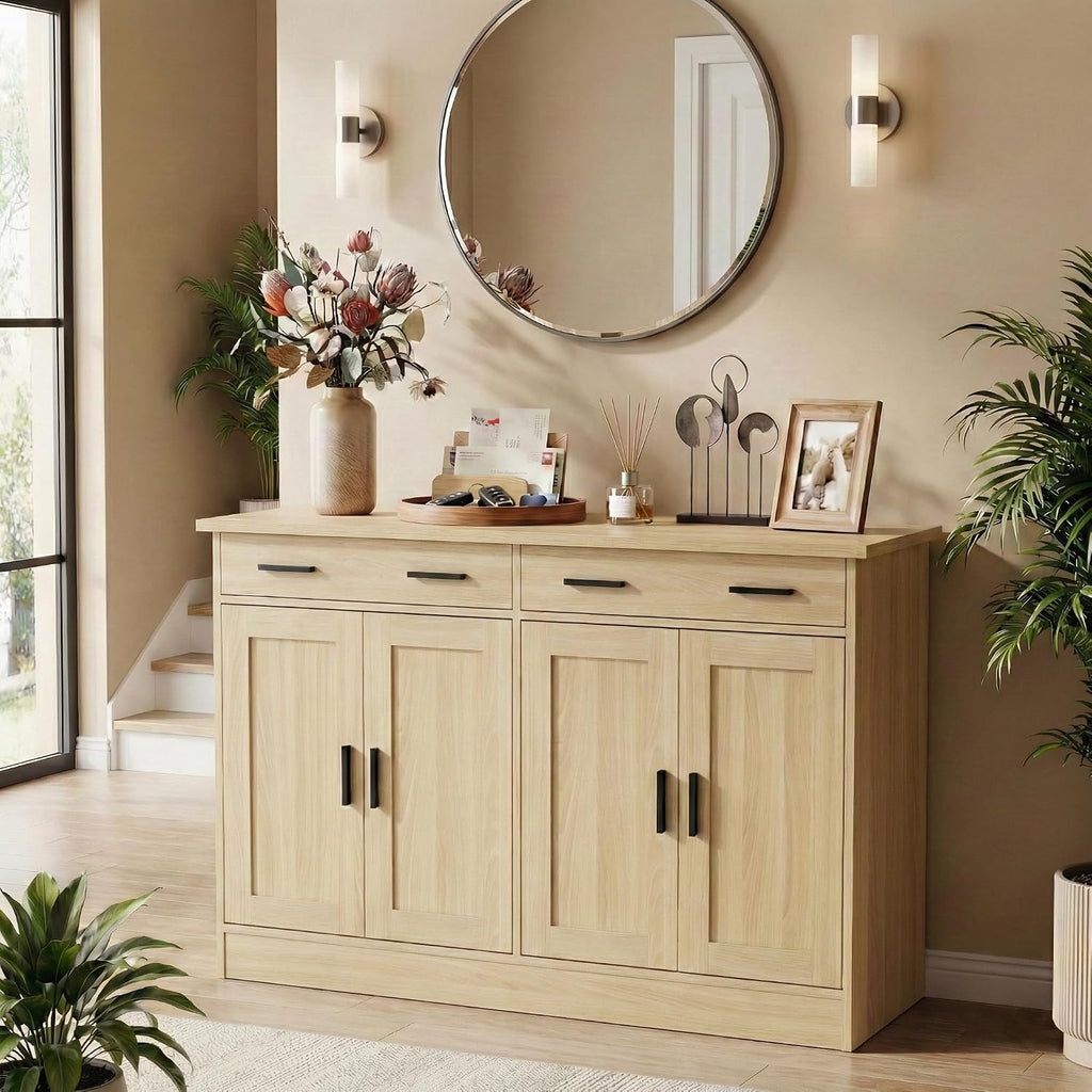 Anystyle 53' Oak Buffet Cabinet with Storage, Kitchen Sideboard Buffet Server with 2 Drawers & 4 Doors, Modern Coffee Bar Cabinet Credenza for Dining Room, Living Room, Hallway