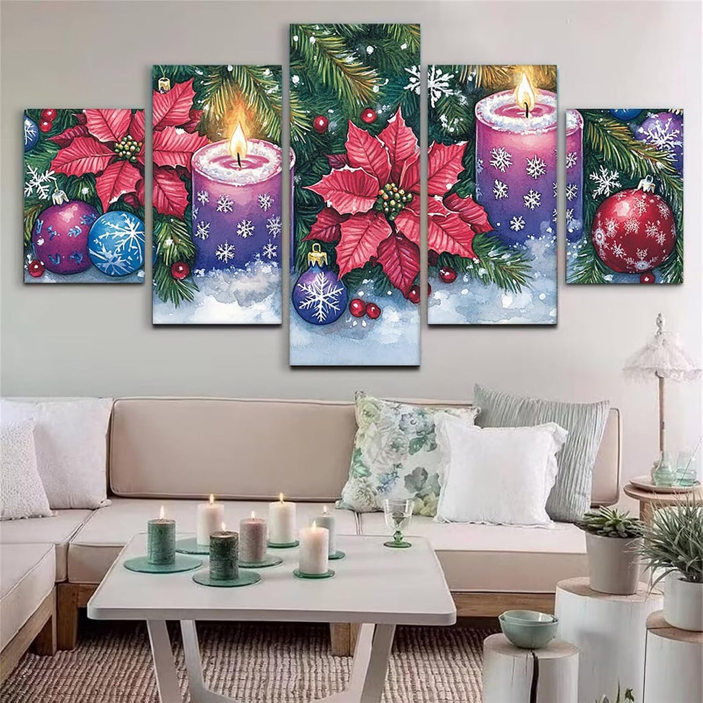 Snowflake Diamond Art 5 Piece Diamond Painting Candle 5D DIY Full Round Drill Dimond Art Paintings Crystal Crafts for Adults Gem Painting for Home Decor, Large Artwork for Wall 60 x 120 Inch, Model75