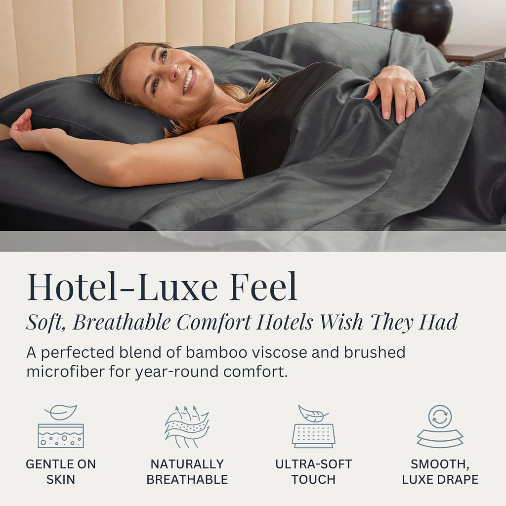 Linden & Lain Luxury Queen Size Bed Sheet Set | Organic Ultra Soft Bed Sheets | Viscose Derived from Bamboo | Microfiber | 18' Deep Pocket with Upgraded Elastic | Best Cooling Technology | Charcoal