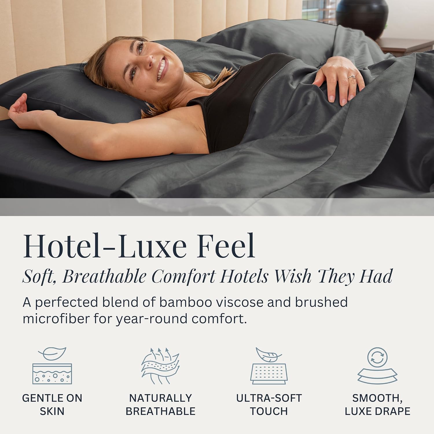Linden & Lain Luxury Queen Size Bed Sheet Set | Organic Ultra Soft Bed Sheets | Viscose Derived from Bamboo | Microfiber | 18' Deep Pocket with Upgraded Elastic | Best Cooling Technology | Charcoal