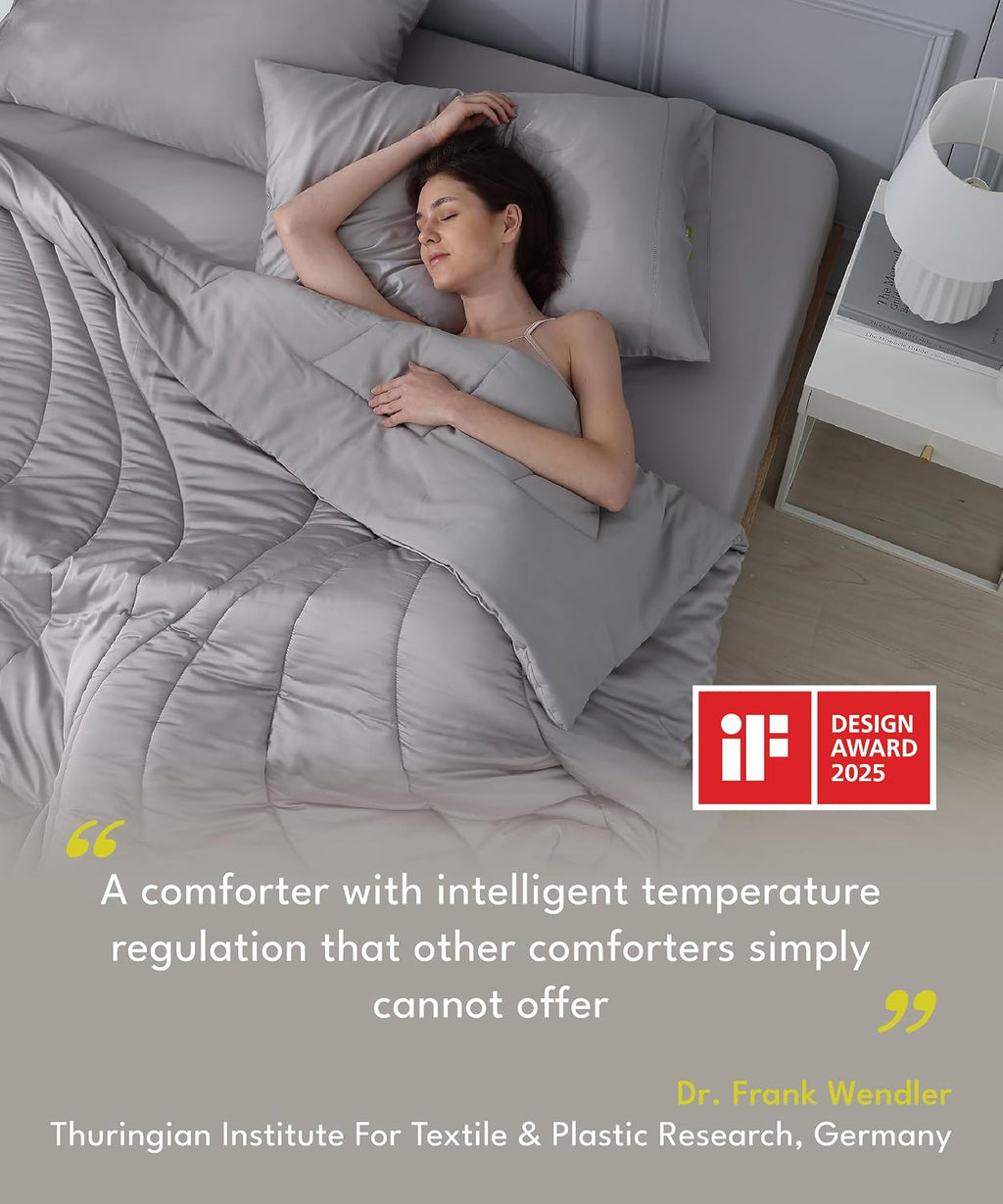 ESCURA Tw® Climate Control Comforter, Full/Queen, German Patented PCM Down Alternative All-Season Design for Hot Sleepers & Night Sweats, Bamboo Lightweight Breathable Hypoallergenic Blanket