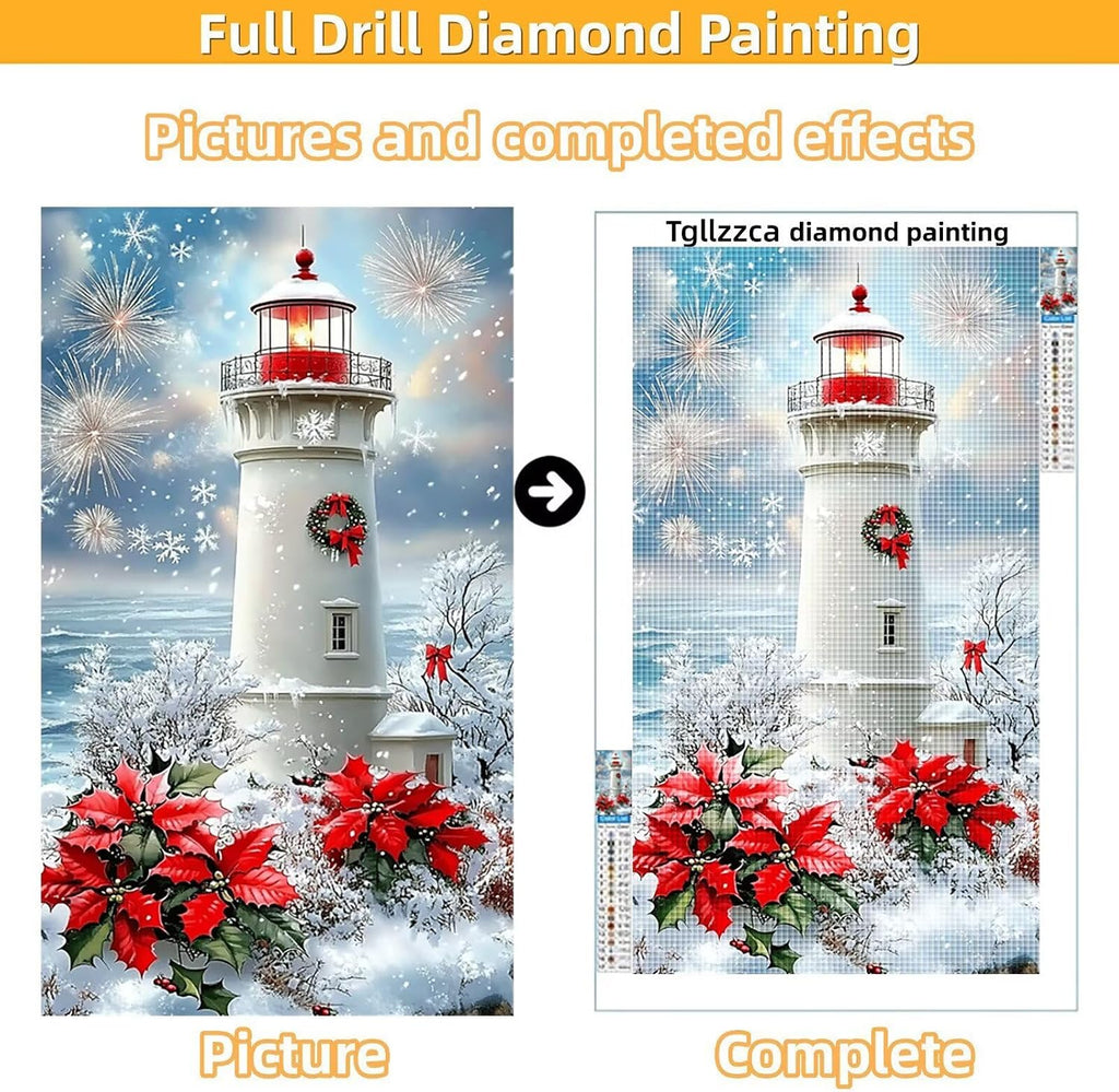 Diamond Art Kits for Adults Christmas Diamond Painting Kits 5D DIY Round Lighthouse Full Drill Dimond Art Paintings Crystal Crafts for Adults for Gift Home Wall Decor, Large Size 40 x 80 Inch,Model843