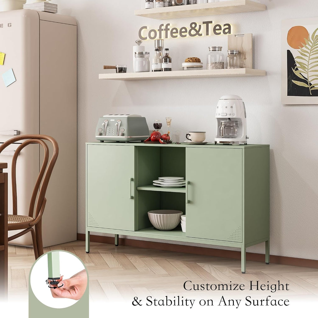 Steehoom Metal Cabinet, High Capacity Green Buffet Cabinet Coffee Bar Sideboard with Adjustable Shelf, Pantry Drink Locker for Living Room, Kitchen, Bedroom, Dining Room, Entryway (Green, H29.53'')