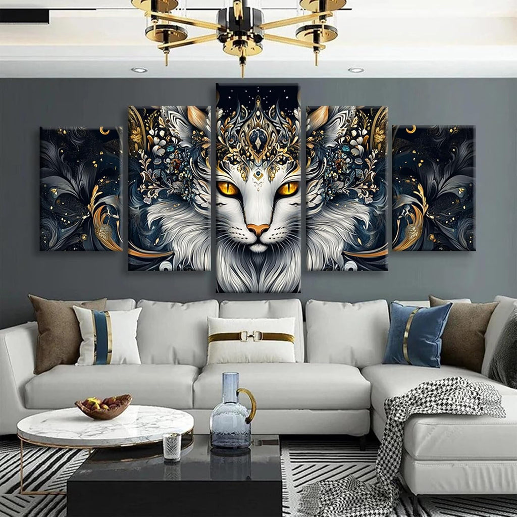 Strange Cat Diamond Art 5 Piece Diamond Painting Animal 5D DIY Full Round Drill Dimond Art Paintings Crystal Crafts for Adults Gem Painting for Home Decor, Large Artwork for Wall 36 x 70 Inch,Model477