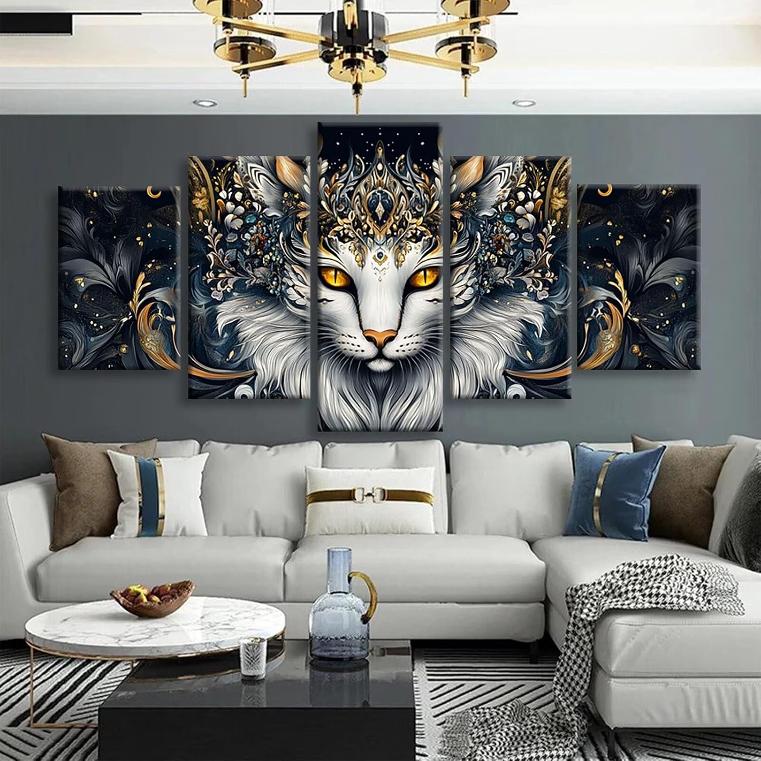 Strange Cat Diamond Art 5 Piece Diamond Painting Animal 5D DIY Full Round Drill Dimond Art Paintings Crystal Crafts for Adults Gem Painting for Home Decor, Large Artwork for Wall 40 x 80 Inch,Model477