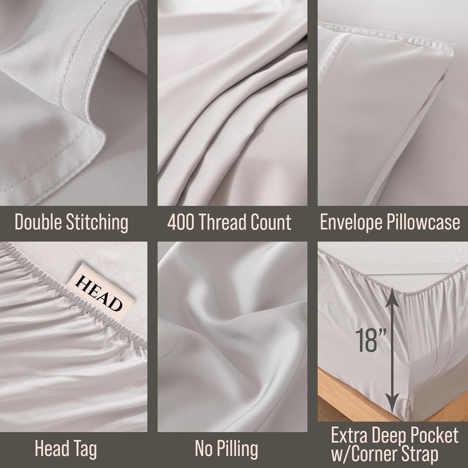 Bella Coterie Luxury Bamboo Viscose Queen Size Sheet Set | 100% Organically Grown | Ultra Soft | Cooling for Hot Sleepers | 18' Deep Pocket [Grey Mist]
