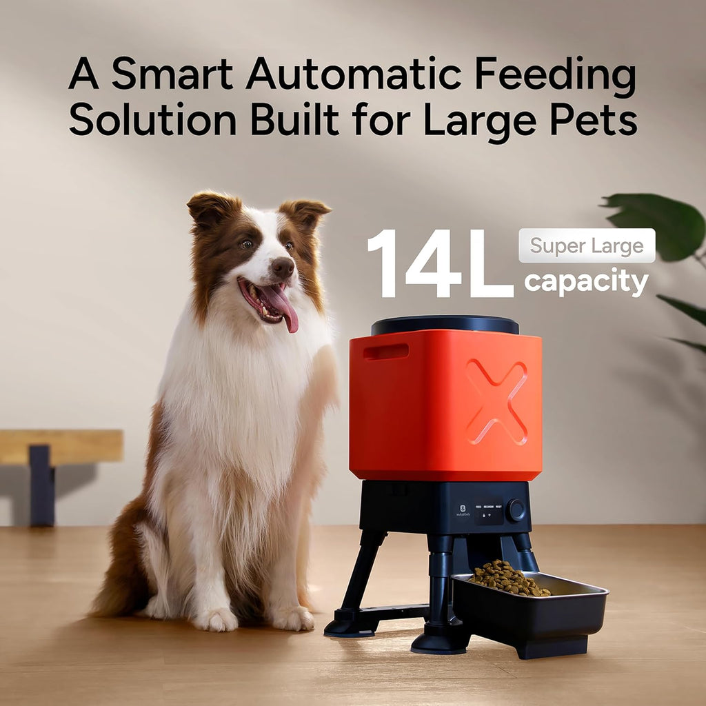 14L Automatic Dog Feeder for Large Breed – Extra Large Capacity, Anti-Blockage, Timed Auto Dog Food Dispenser, Dual Power Supply, Stainless Steel Bowl