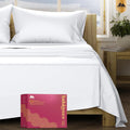Mayfair Linen 100% Egyptian Cotton Damask Queen Sheet Set - Luxury 1200 Series Egyptian Cotton Sheets Queen Size (4 PC, White Stripe), Silky Soft, Cooling, 17' Deep Pocket Sateen Weave Hotel Bedding