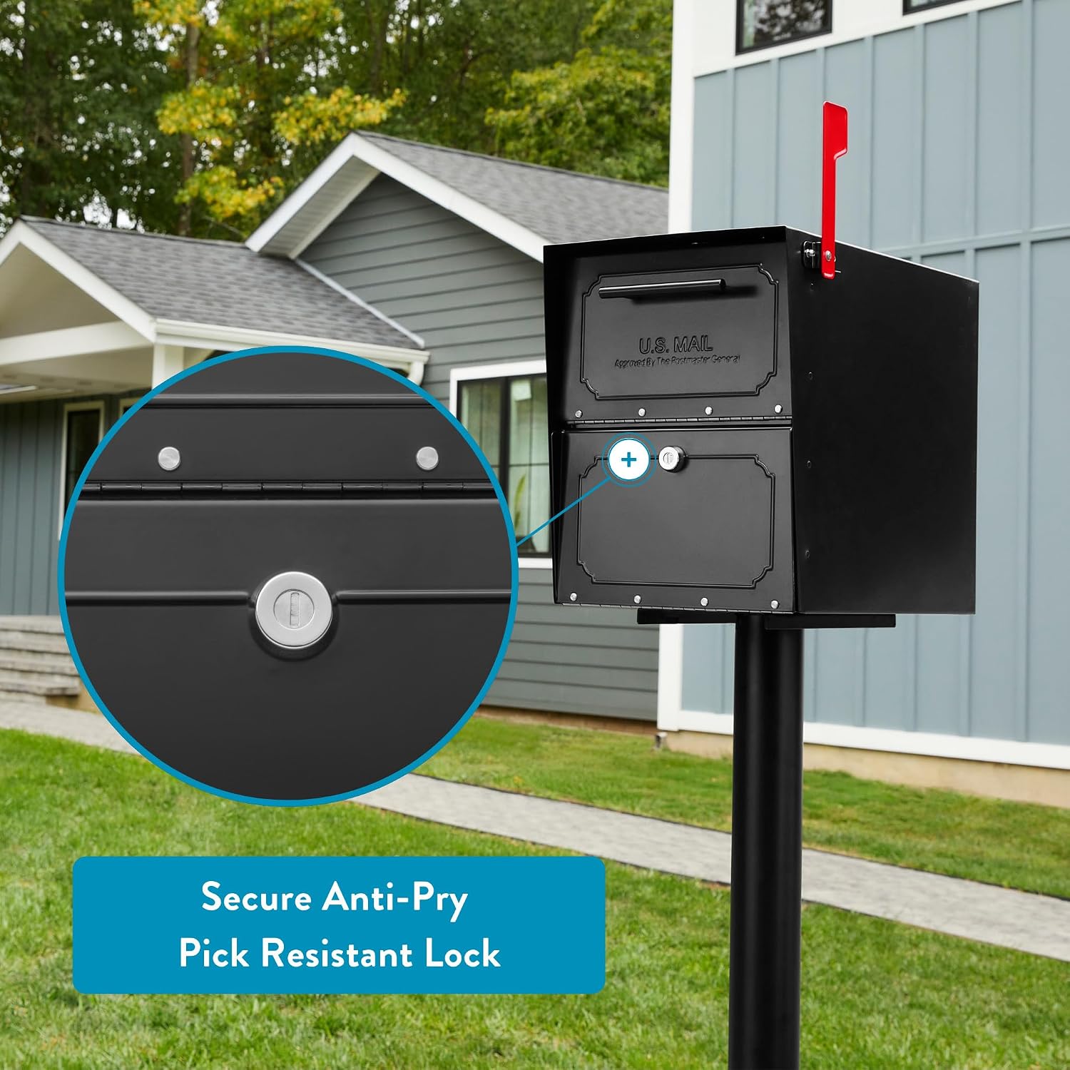 Architectural Mailboxes 6200B-10 Oasis Classic Locking Post Mount Parcel Mailbox with High Security Reinforced Lock,Black,18.00 x 15.00 x 11.50 inches