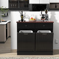TOLEAD Tilt Out Trash Cabinet,Antique-Style Beadboard Kitchen Island with Solid Wood Tabletop & Drawer, Pet Proof Trash Can, Wood Laundry Cabinet (Black, Double Door)