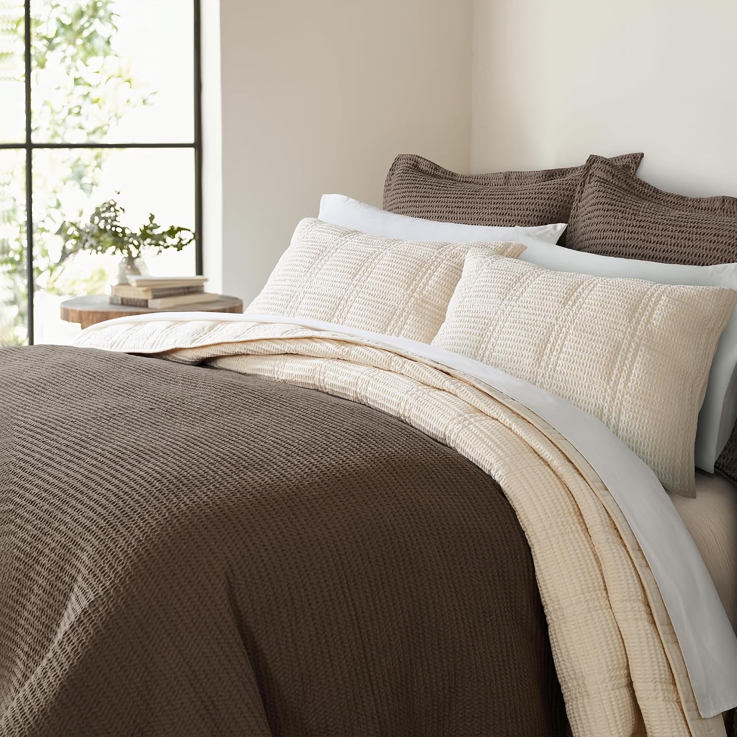 Levtex Home Cloud Waffle Twin XL/Twin Quilt Set (68x86in) with 1 Pillow Sham (26x20in) - Box Quilted Waffle Texture - Undyed Cream - Cotton Twin Size Quilt Bedding Set - Lightweight Soft Pre-Washed