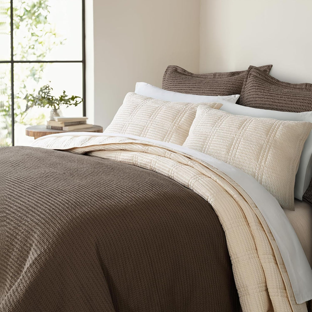 Levtex Home Cloud Waffle King/Cal King Quilt Set (106x92in) and 2 Pillow Shams (36x20) - Box Quilted Waffle Texture - Undyed Cream - Cotton King Size Quilt Bedding Set - Lightweight Soft Pre-Washed