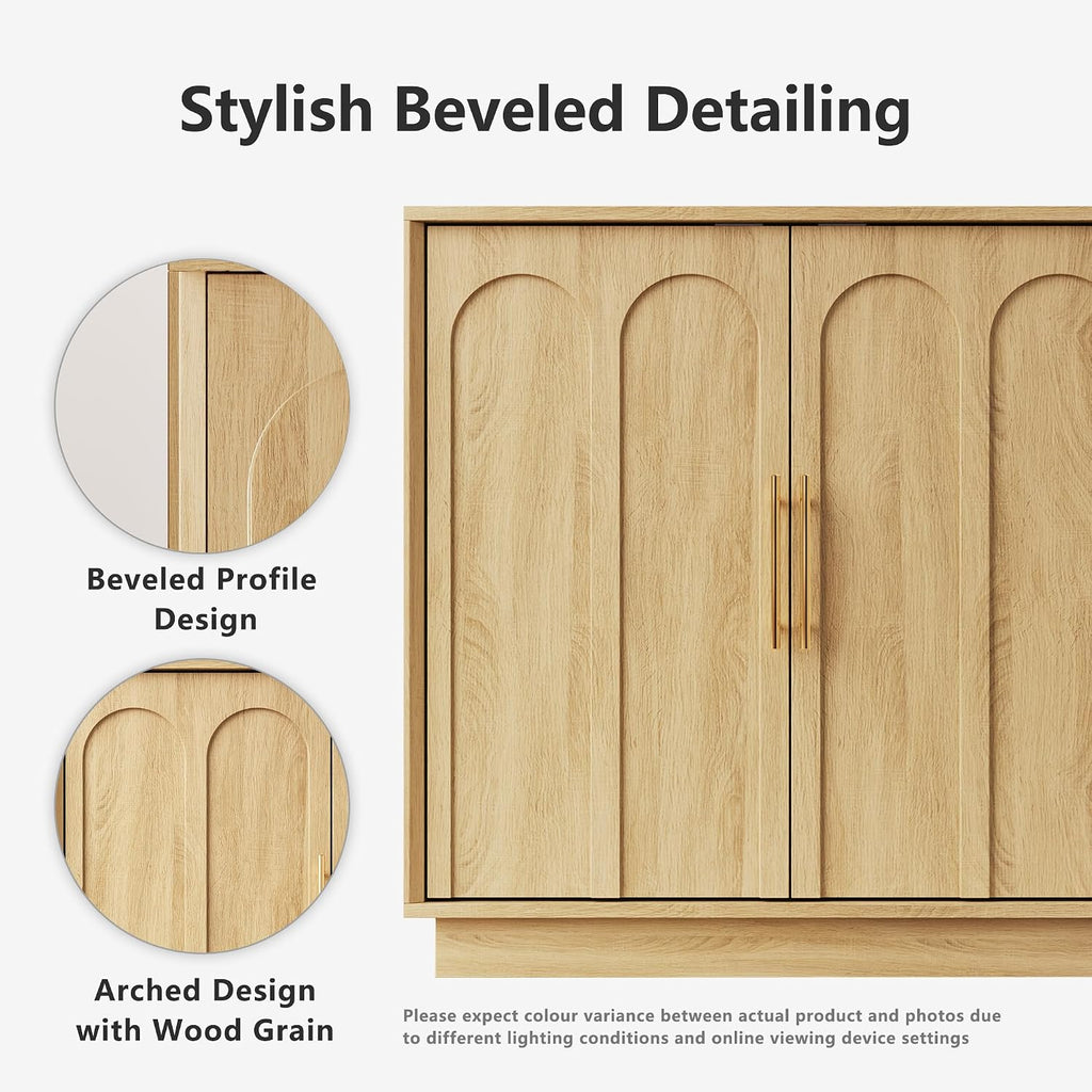 FORTUNETEC Sideboard Buffet Cabinet with Storage, Modern Accent Cabinet with Arched Doors, Boho Modular Media Console, 31.5' Minimalist Credenza for Living Room Kitchen Dining Room Entryway, Oak