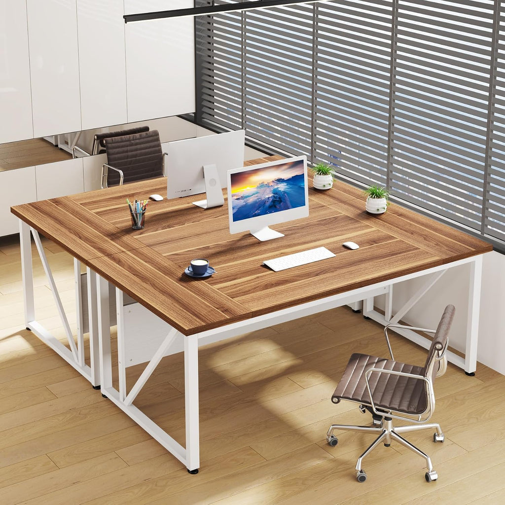 Tribesigns 63 inches Computer Desk with Bottom Storage Shelf Home Office Desk Writing Table for Workstation,Dark Walnut + Steel Leg， Cabinet not Included (Beige, 63-inch)