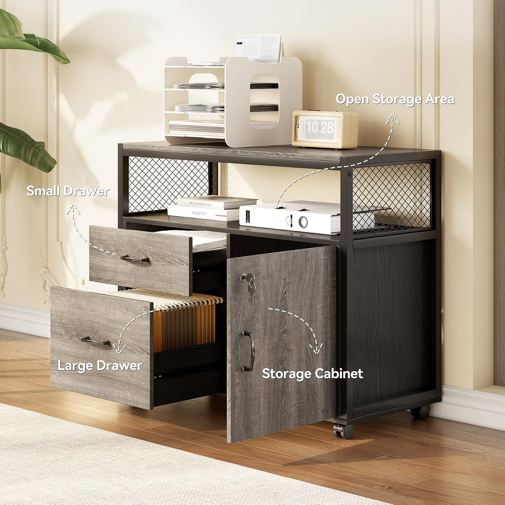 LITTLE TREE 55' Executive Computer Desk and Lateral File Cabinet, L-Shaped Office Desk for Home Office, Furniture Set, Grey