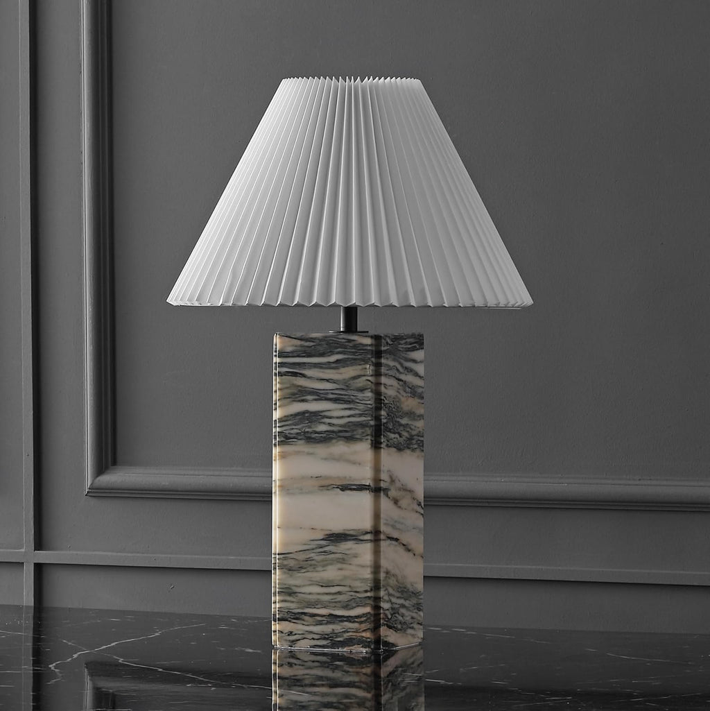 SAFAVIEH Couture Lighting Collection Mackenzie Cream/White Marble Square 25-inch Table Lamp for Bedroom Living Room Home Office Desk Nightstand (LED Bulb Included)