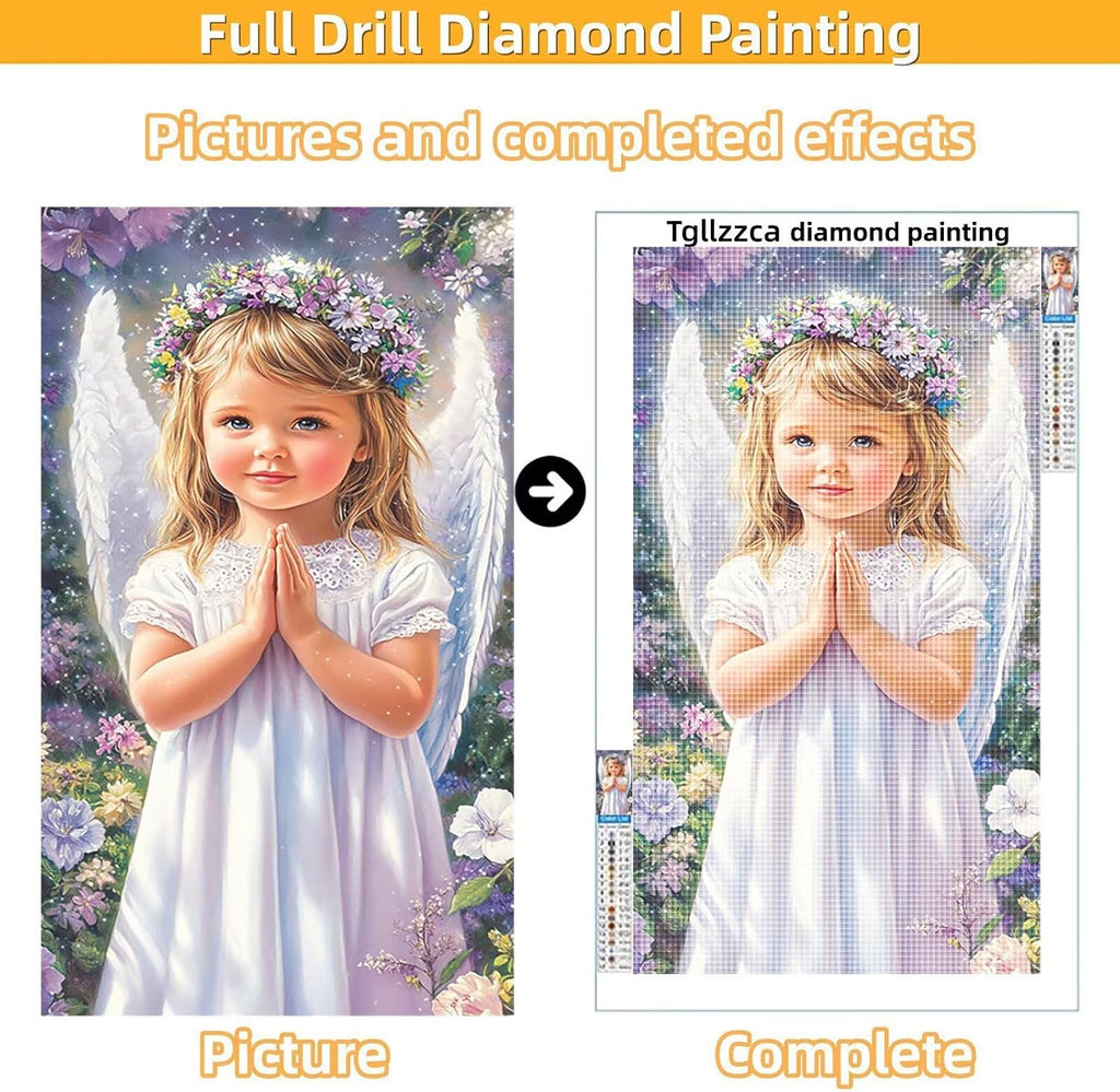 Diamond Art Kits for Adults Angel Diamond Painting Kits, 5D Round Girl Full Drill Dimond Art Paintings Crystal Rhinestones Crafts for Adults for Gift Home Wall Decor, Large Size 40 x 80 Inch, Model693