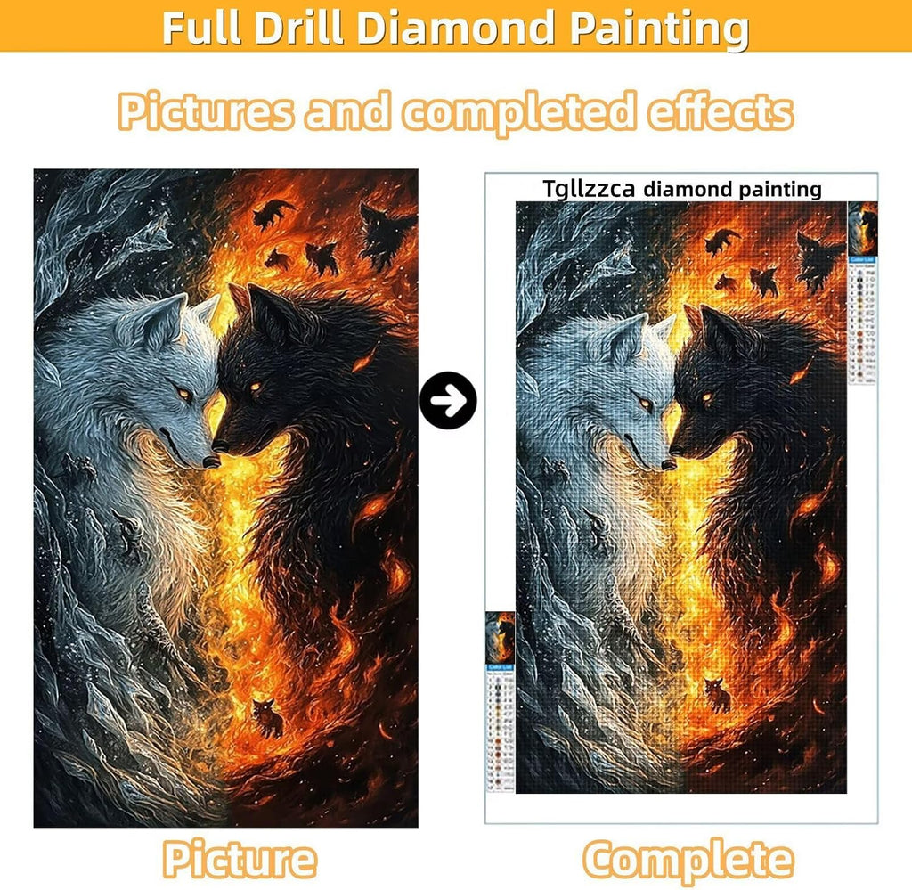 Diamond Art Kits for Adults Wolf Diamond Painting Kits, 5D DIY Square Animal Full Drill Dimond Art Paintings Crystal Rhinestones Crafts for Adults for Home Wall Decor, Large Size 36 x 72 Inch,Model756