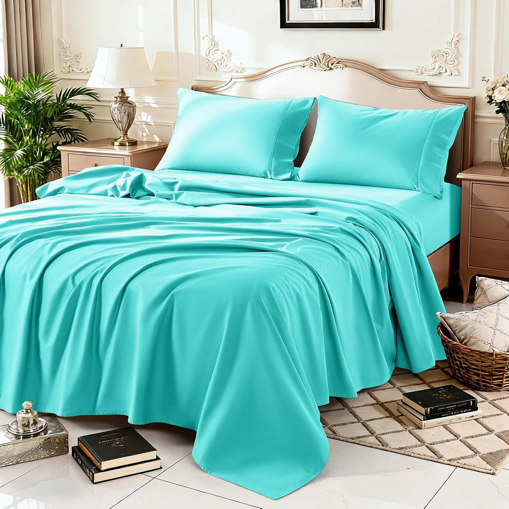 100% Egyptian Cotton Sheet Set 4 Pcs Clifornia King Size Sheets 1000 Thread Count Breathable Soft Bedding Set Fitted Sheet with 16' Deep Pocket (California King, Lake Green)