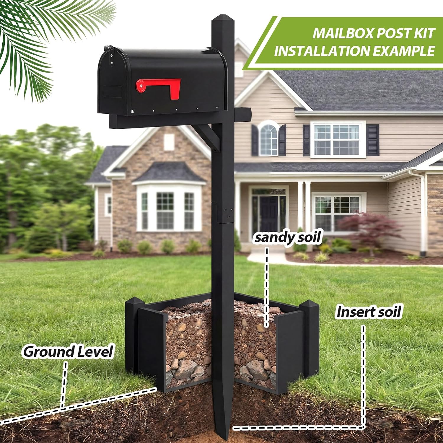 Colingmill 55 Inch/4.58 ft H Wooden Mailbox Post with Planter Box for Outside Decorative Post Flower Box(Not Included Mailbox)(Black)