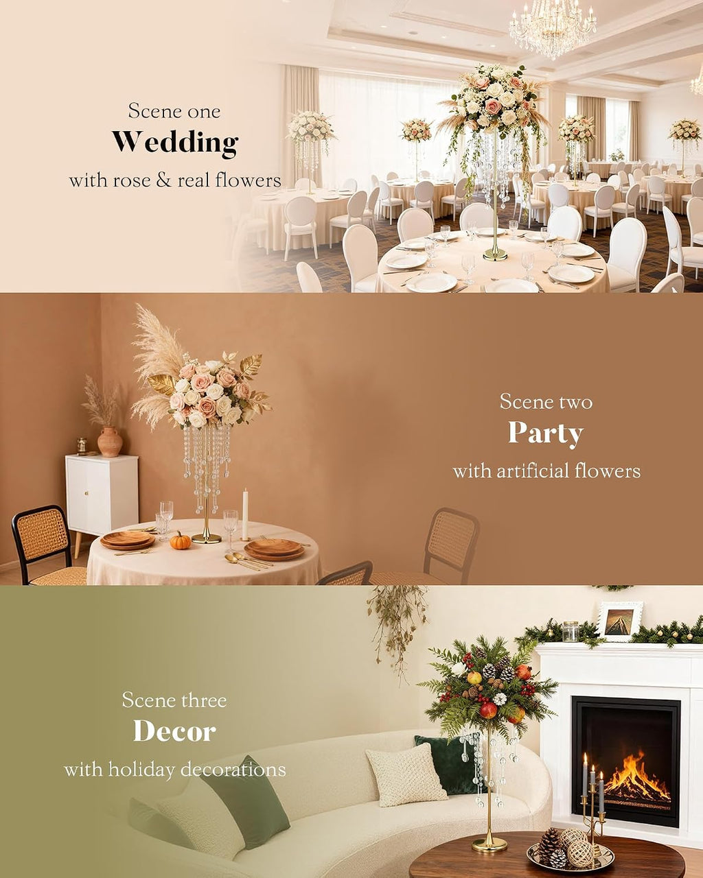 12 Pcs Tall Gold Crystal Wedding Centerpieces for Tables - 29.53' Tall Flower Stand for Wedding with Crystal Gold Vases for Centerpieces - 108g Weighted Base (Bases para Centros De Mesa)