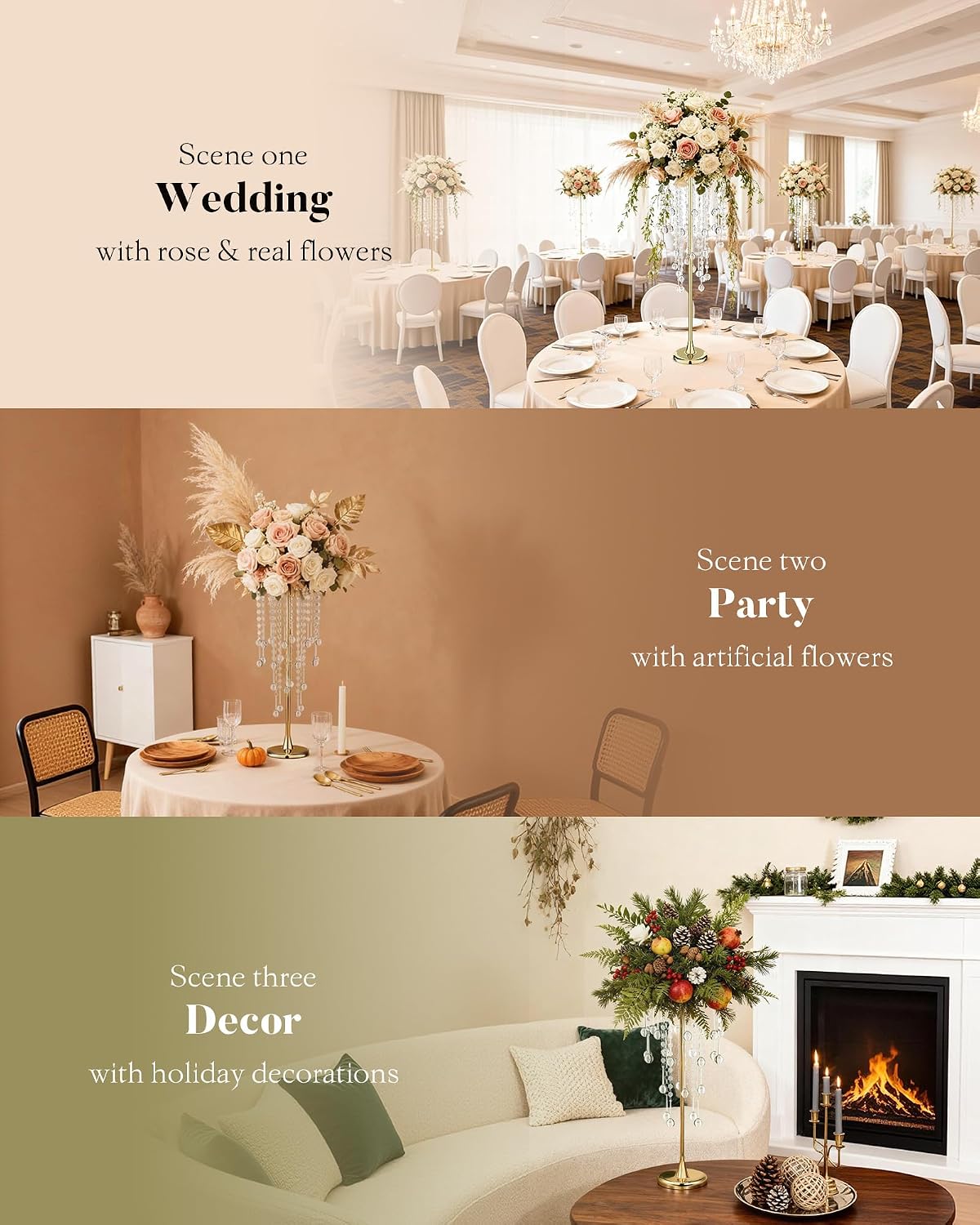 12 Pcs Tall Gold Crystal Wedding Centerpieces for Tables - 29.53' Tall Flower Stand for Wedding with Crystal Gold Vases for Centerpieces - 108g Weighted Base (Bases para Centros De Mesa)
