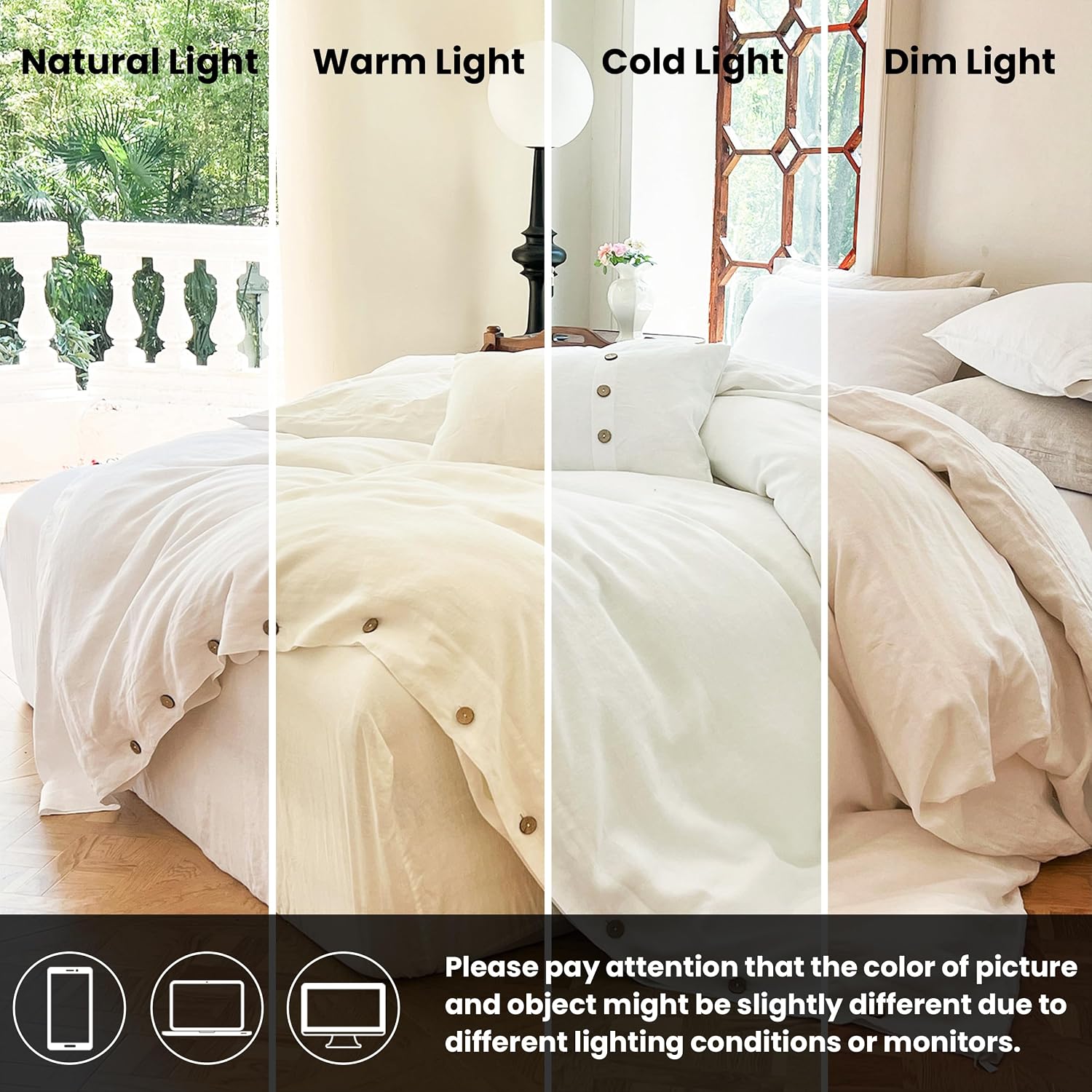 Simple&Opulence 100% Linen Duvet Cover Set 2pcs with Coconut Button Closure Natural French Washed Flax Solid Color Soft Breathable Farmhouse Bedding - White, Twin Size