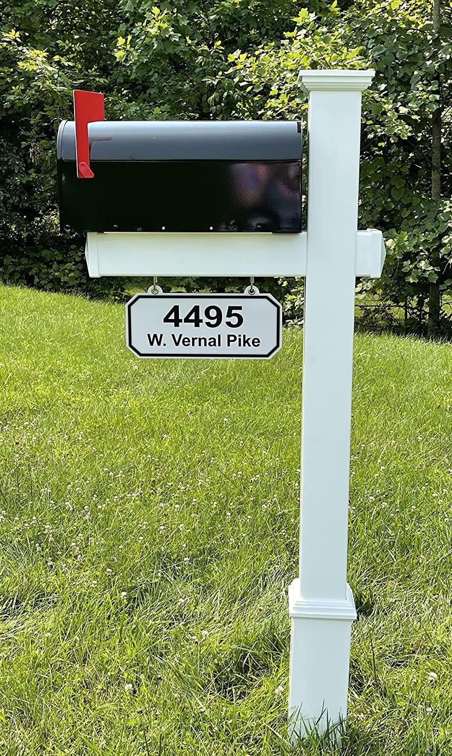 4Ever Products The Amelia Vinyl Mailbox Post System - Includes Steel Mailbox and Custom Street Address (Black Mailbox)