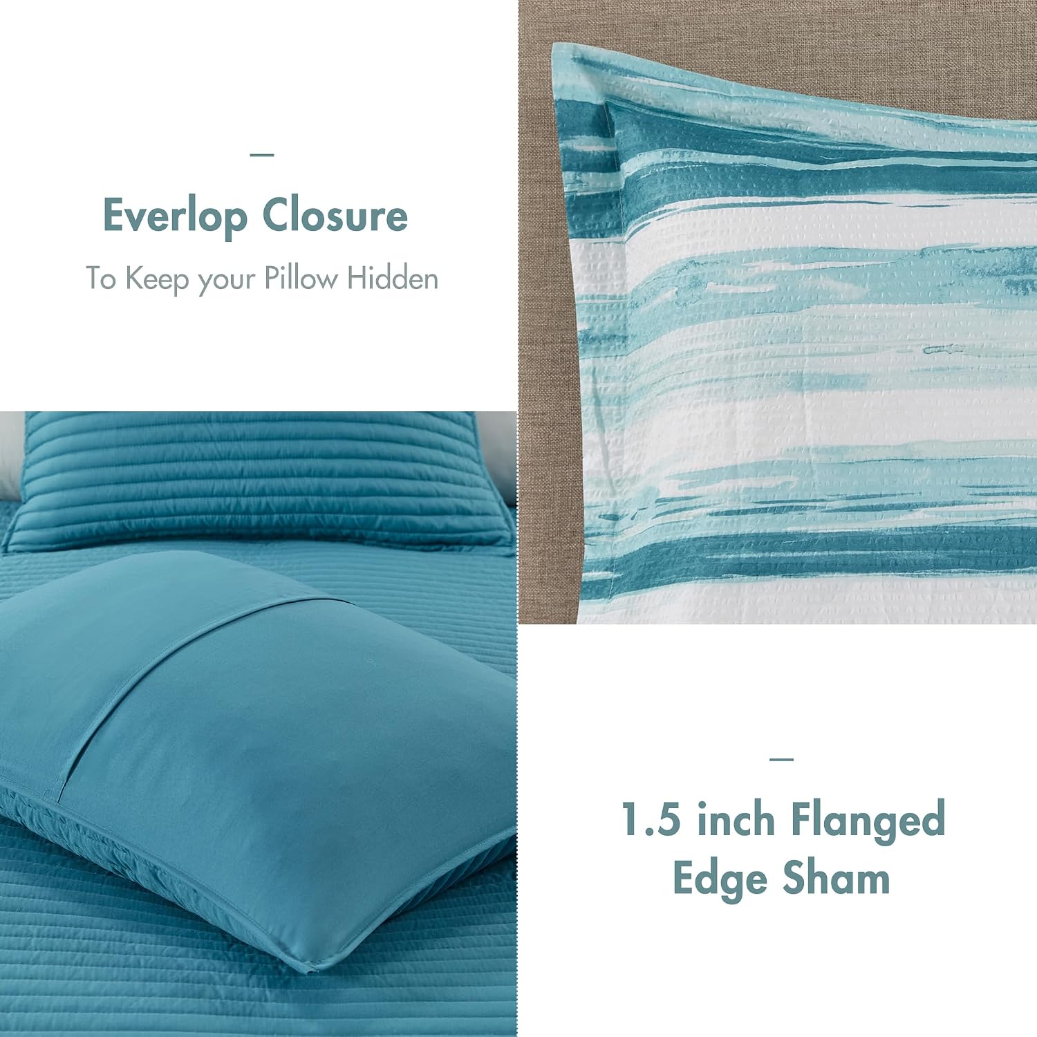 Madison Park Marina Comforter Quilt Combo Set - Modern Luxury Design, All Season Down Alternative Bedding, Matching Shams, Decorative Pillows, King/Cal King(104'x92'), Aqua 8 Piece