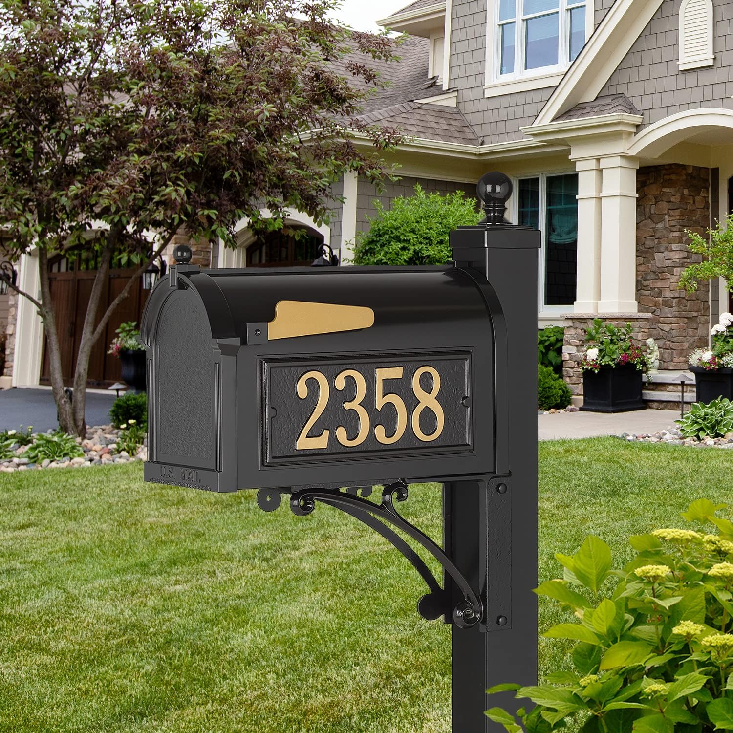 Whitehall Deluxe Streetside Mailbox Package,Black,Extra Large,70726