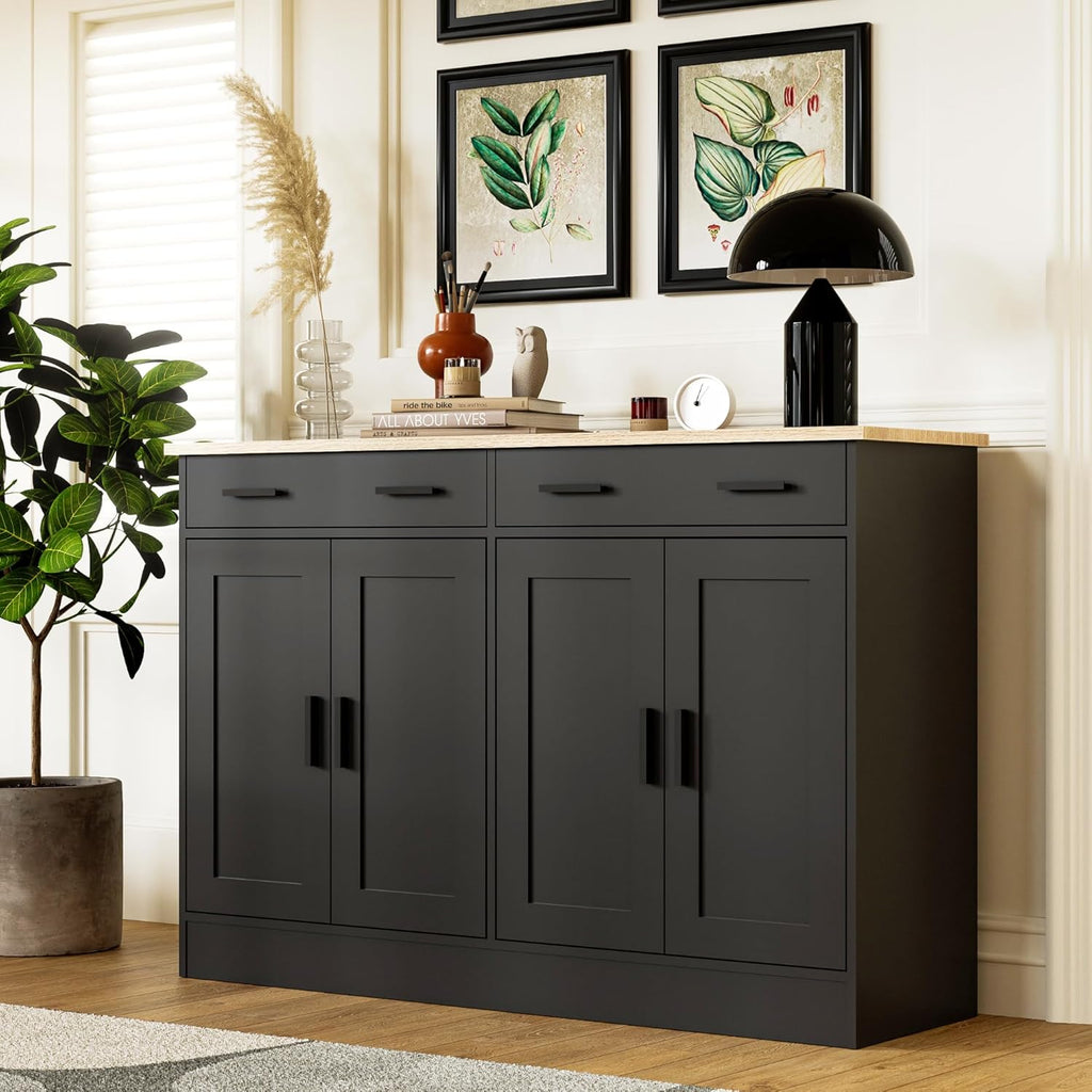 Anystyle 53' Black Buffet Cabinet with Storage, Kitchen Sideboard Buffet Server with 2 Drawers & 4 Doors, Modern Coffee Bar Cabinet Credenza for Dining Room, Living Room, Hallway