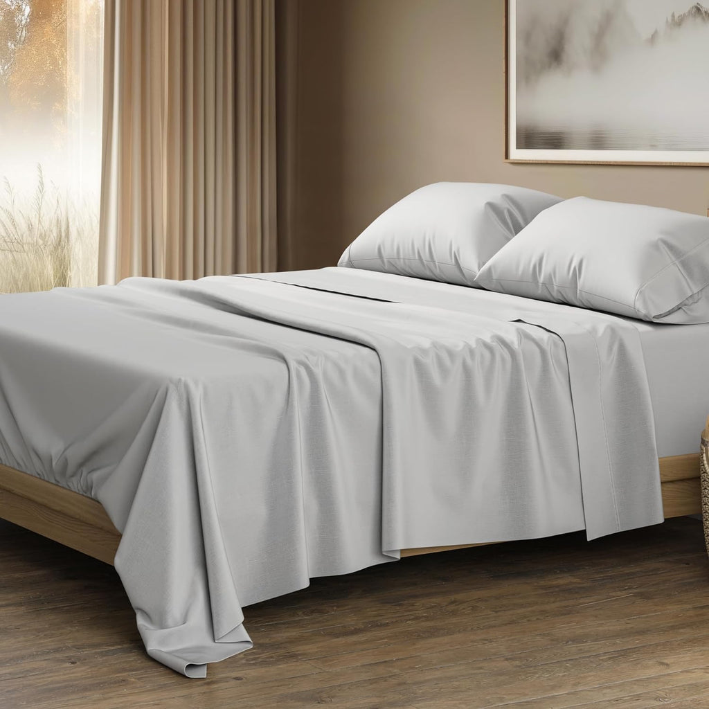 THREAD SPREAD 100% Egyptian Cotton Sheets Queen Size - Luxury 1500 Series Queen Sheet Set Egyptian Cotton (4 PC, Light Grey), Silky Soft, Sateen Weave, Cooling & Breathable, 17' Deep Pocket Bed Set