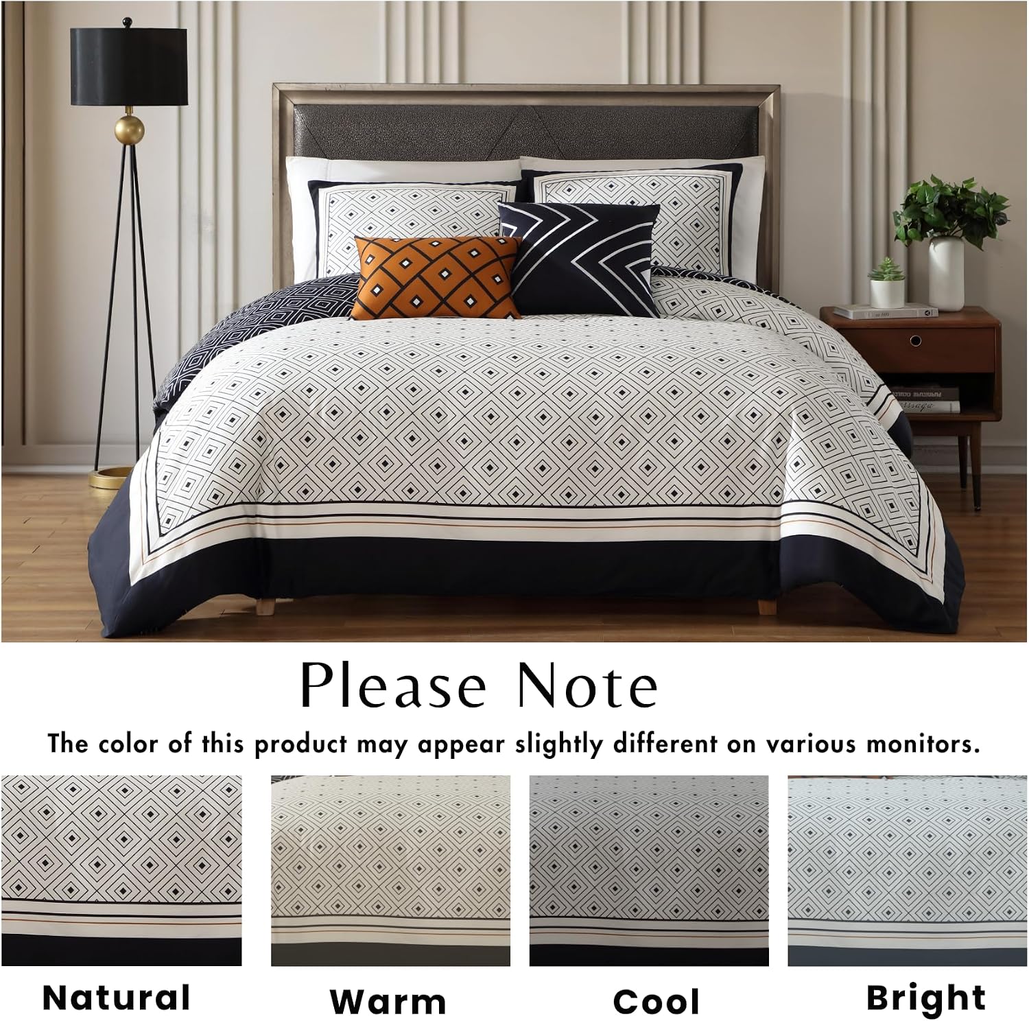 Bebejan Luxury Queen Comforter Set Black & White Geometric - 5 Piece Reversible Bedding Set, 100% Cotton Sateen, Soft Breathable All Season Bed Comforter (1 Comforter, 2 Shams & 2 Pillows)