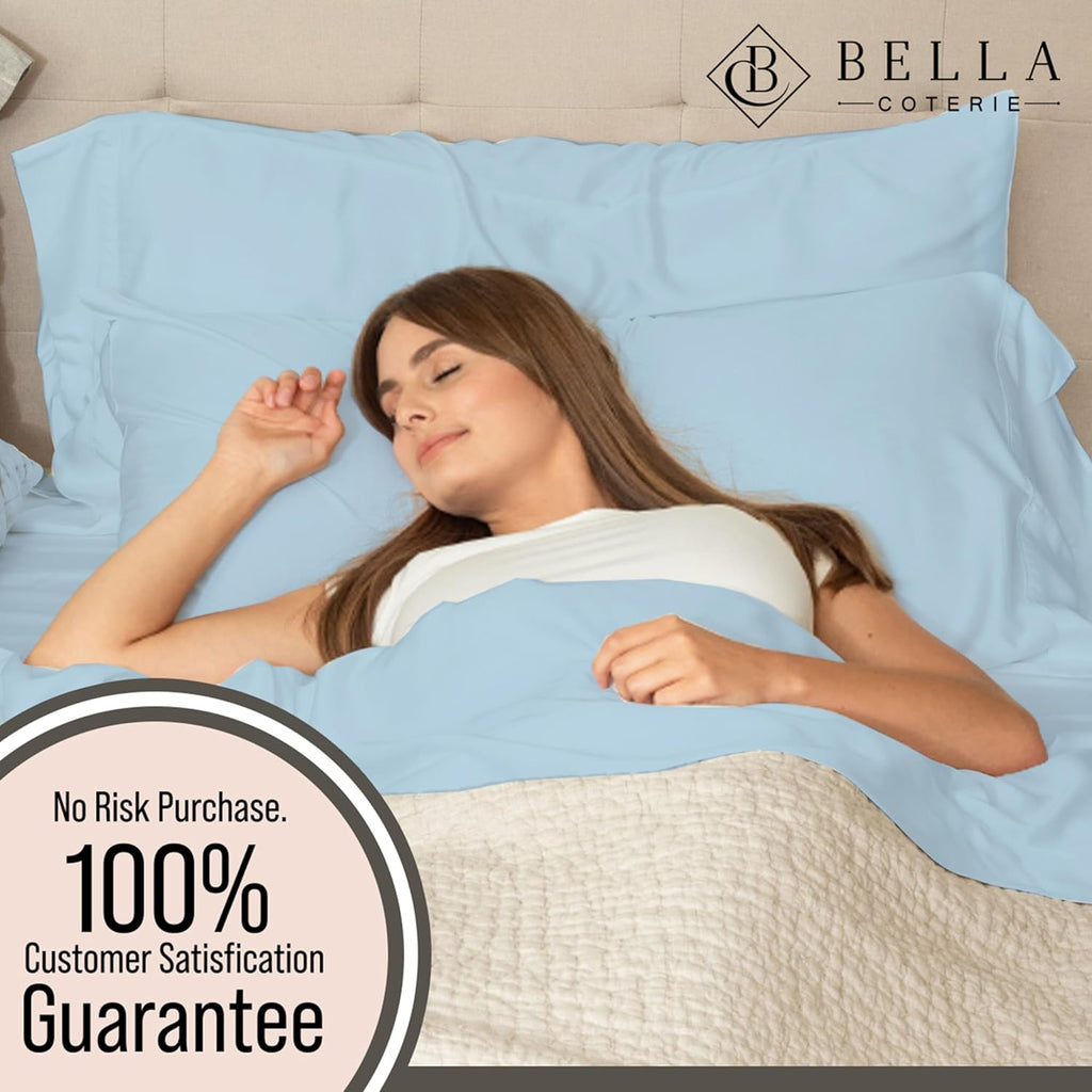 Bella Coterie Luxury Bamboo Viscose Queen Size Sheet Set | 100% Organically Grown | Ultra Soft | Cooling for Hot Sleepers | 18' Deep Pocket [Coastal Blue]