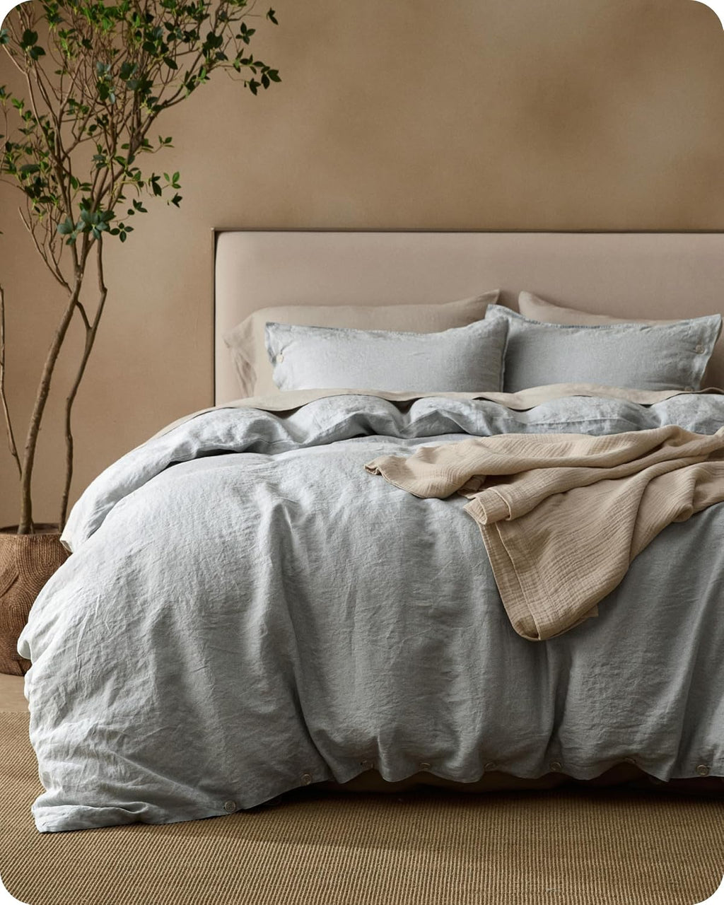 Bedsure 100% Linen Duvet Cover Queen Size, Washed 170 GMS European Flax-Linen, Soft 3pcs Bedding Set with Button Closure for Farmhouse, PureWoven Texture & Breathable for Hot Sleeper, Linen, Queen