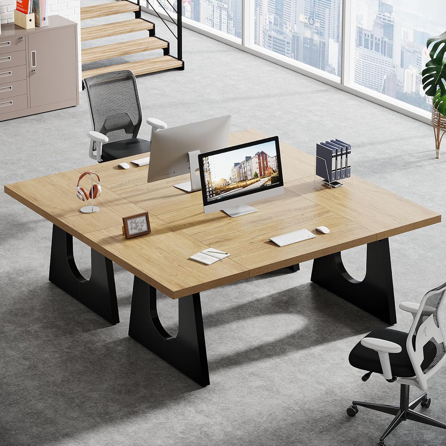 Tribesigns 70.86-Inch Executive Desk, Large Computer Office Desk with Double Wood Pedestal, Modern Simple Style Rectangle Writing Table for Home Office