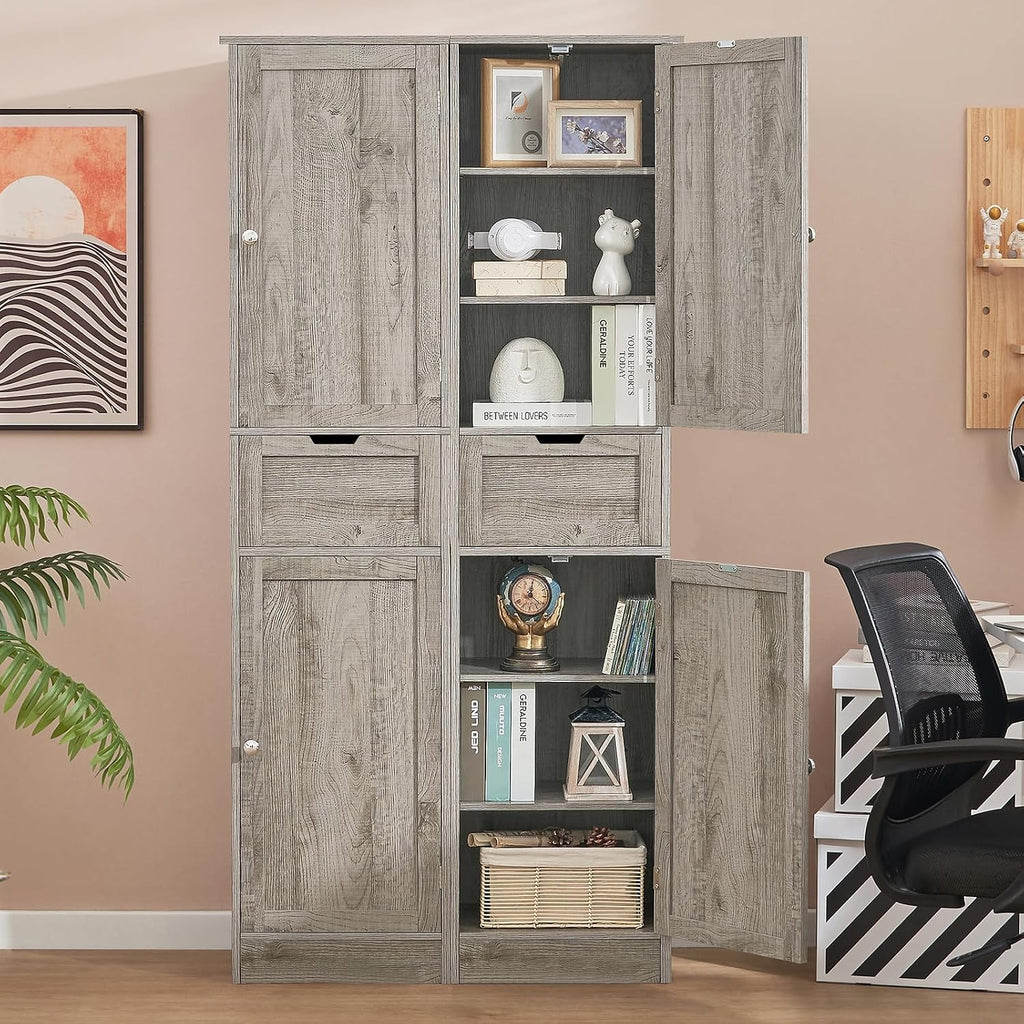 Iwell 67' Tall Bathroom Cabinet with Adjustable Shelves & 1 Drawer, Storage Cabinet with 2 Doors, Narrow Tall Cabinet, Floor Cabinet for Bathroom, Living Room, Home Office, Grey