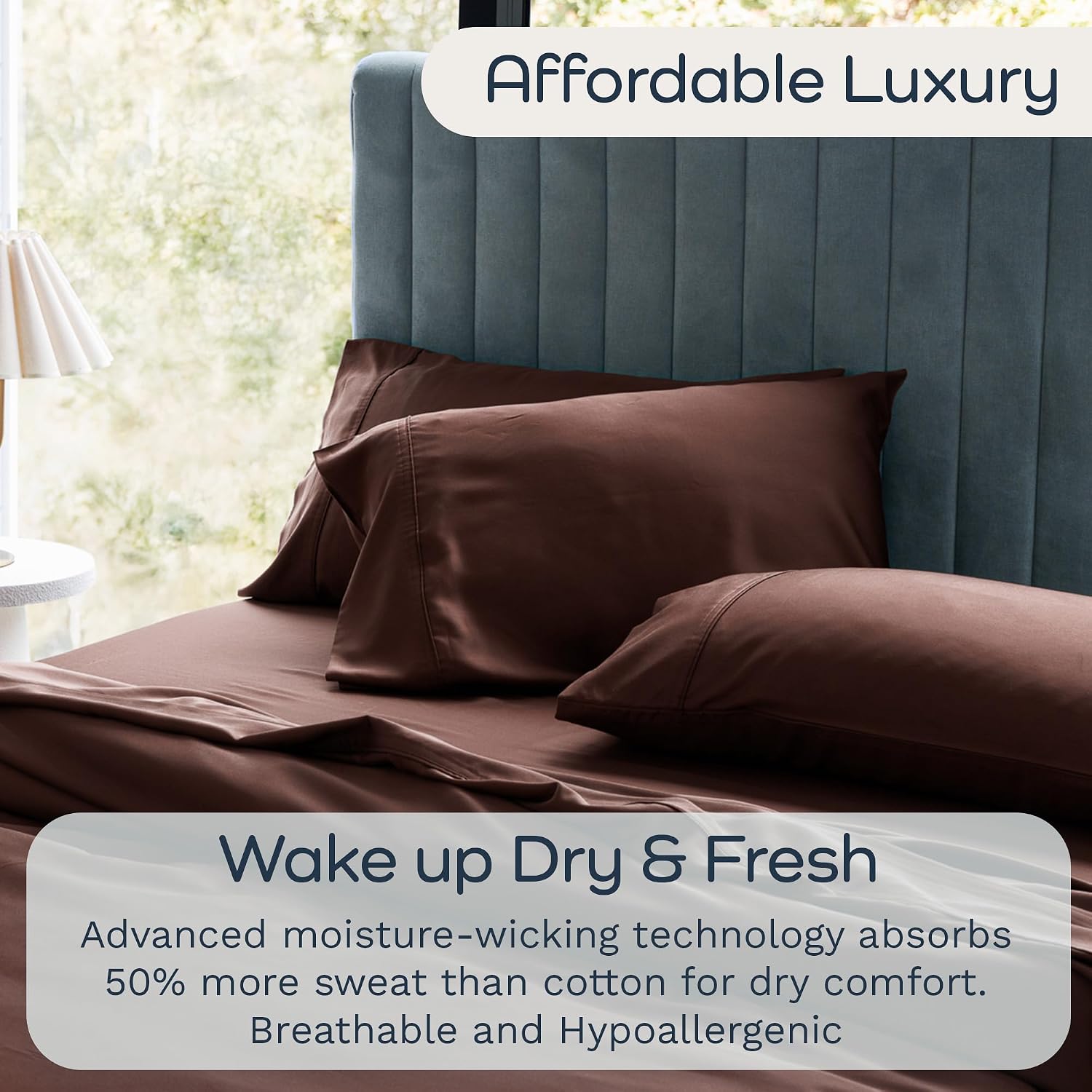 Olive + Crate Tencel Lyocell Eucalyptus Queen Size Sheet Set - Cooling Tencel Sheets for Hot Sleepers with 18 Inch Deep Pocket Fit - Cacao 4-Piece Set