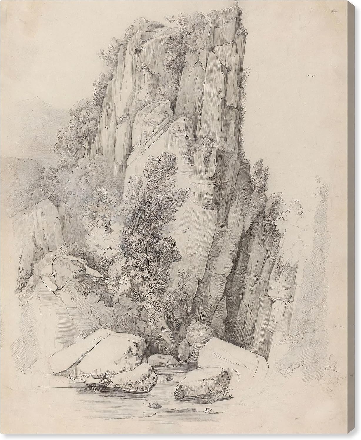 Art Remedy Rock Cliffs above a Stream 1818 Canvas Classic Sketches, Gallery Wrapped, 20' x 24'