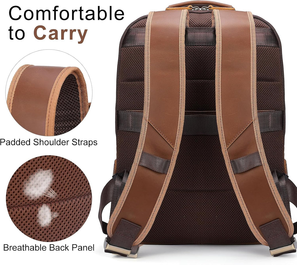 TIDING Leather Backpack for Men Fits 16' 15.6' Laptop, Vintage Business Travel Work Bag Large Overnight Weekender Daypack
