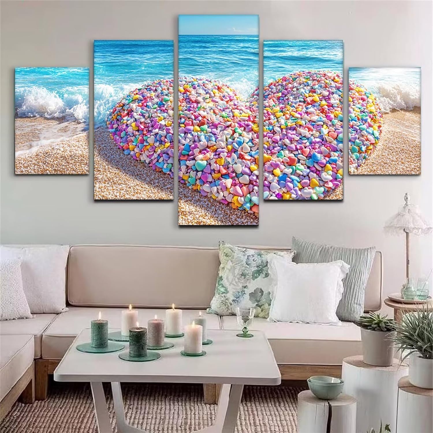 Beach Diamond Art 5 Piece Diamond Painting Love 5D Full Round Drill Dimond Art Paintings Crystal Rhinestones Crafts for Adults Gem Painting for Home Decor, Large Artwork for Wall 36 x 70 Inch,Model309