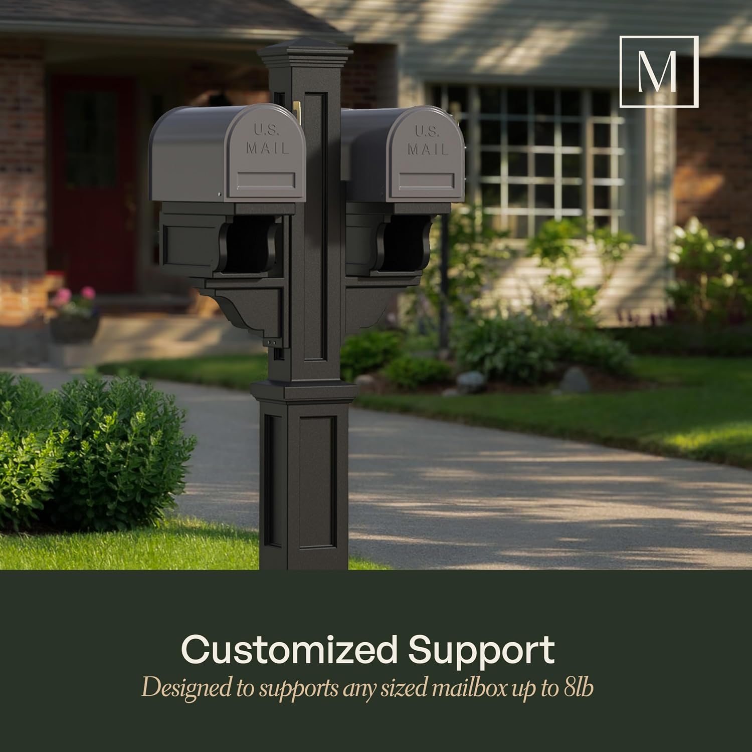Mayne Rockport Double Arm Mail Post - White - 18in L x 23in W x 56.5in H - Standard Post, 2x Paper Holder Arms (5811-W)