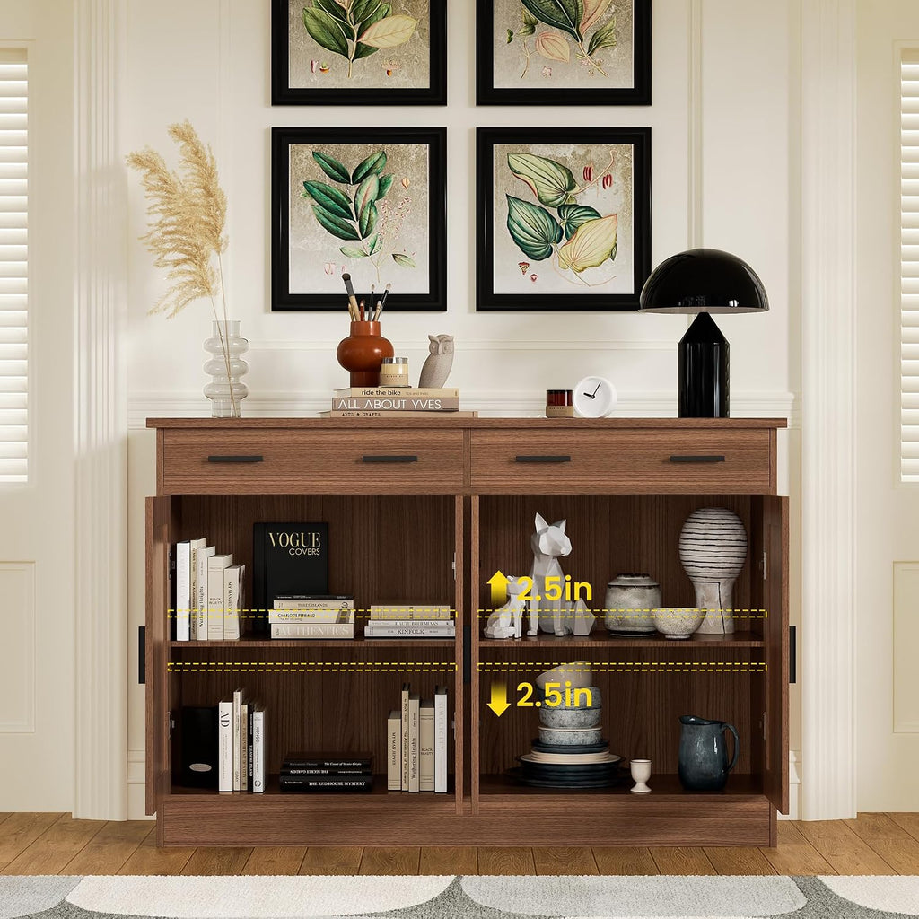 Anystyle 53' Rustic Brown Buffet Cabinet with Storage, Kitchen Sideboard Buffet Server with 2 Drawers & 4 Doors, Modern Coffee Bar Cabinet Credenza for Dining Room, Living Room, Hallway
