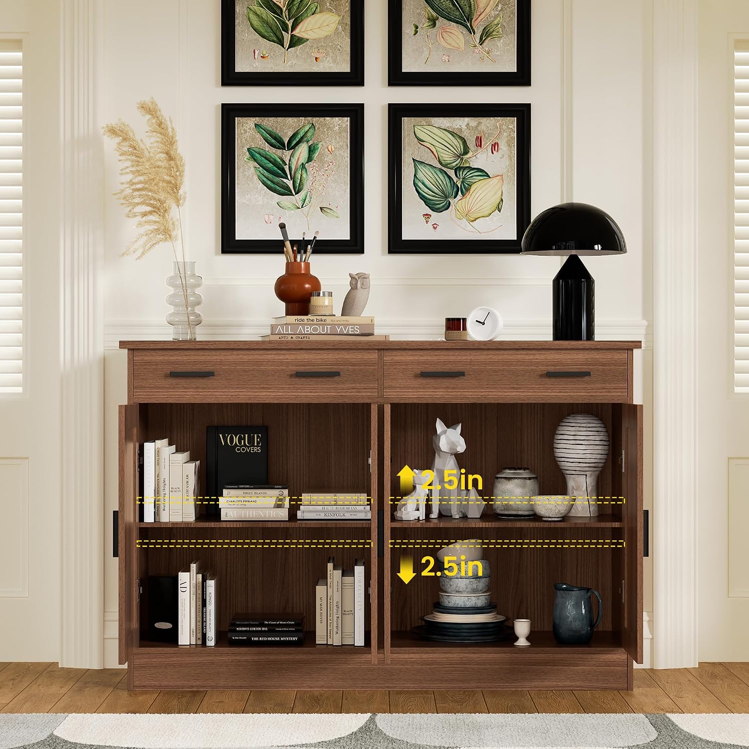 Anystyle 53' Rustic Brown Buffet Cabinet with Storage, Kitchen Sideboard Buffet Server with 2 Drawers & 4 Doors, Modern Coffee Bar Cabinet Credenza for Dining Room, Living Room, Hallway