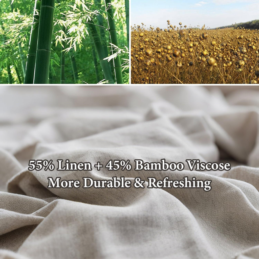Simple&Opulence French Linen Blended Duvet Cover King, Flax Viscose Derived from Bamboo Bedding Set with Pom Pom Trim Soft Cooling for Hot Sleepers, 1 Boho Comforter Cover and 2 Pillow Shams, Linen