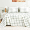 MEISHANG 100% French Pure Linen Sheets King Size - Bed Sheets 4 Piece Sets, Soft Durable Flax Linen, Anti-Tear Breathable Moisture Wicking with 16' Deep Pocket (Green Plaid)