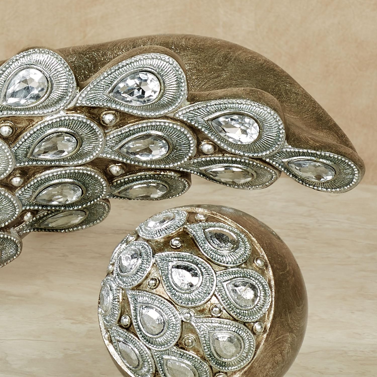 Feathered Splendor Blue Peacock Table Bowl with Orbs Set of Three | Centerpiece Elegant Style Decor for Aesthetic Room
